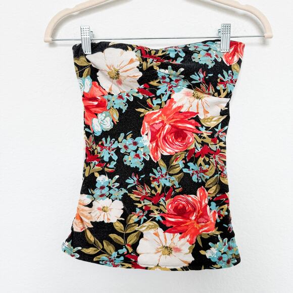 Wet Seal Tops - Y2K Wet Seal Tube Top Strapless Floral Black Size M Retro Indie Sleaze Coquette